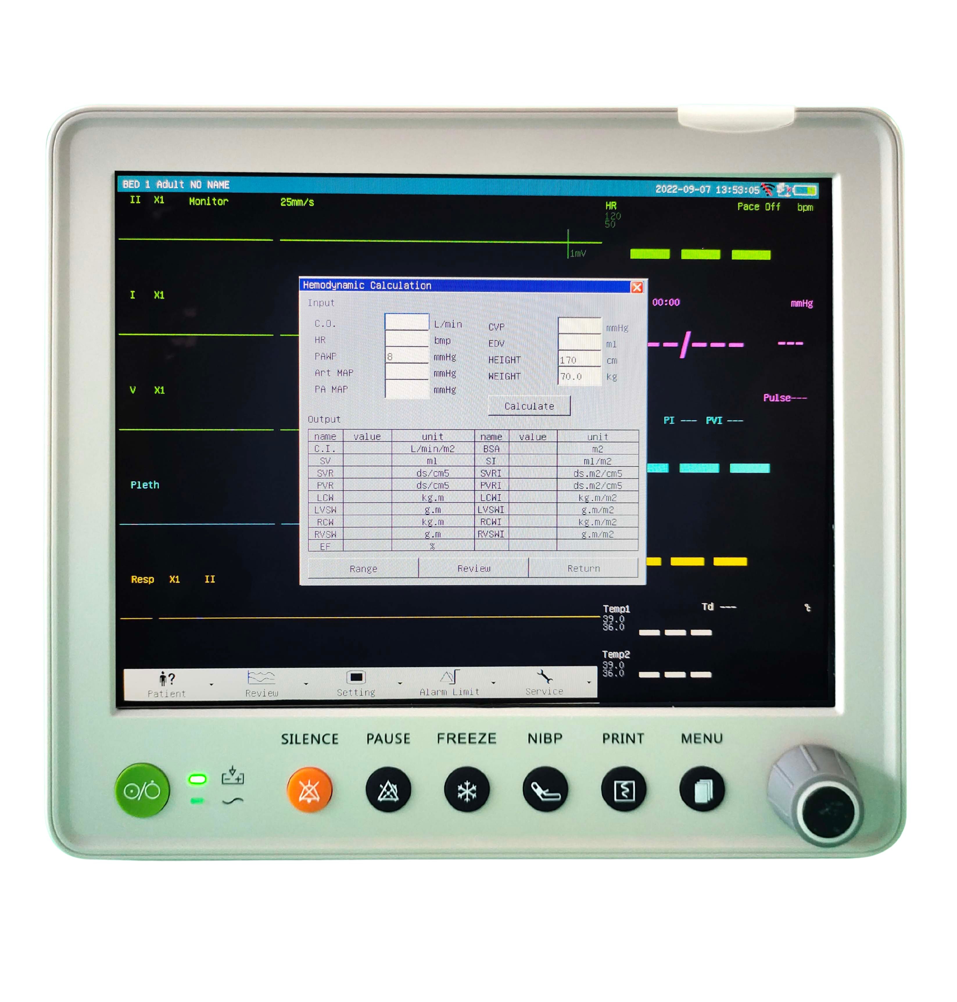 Monitor veterinario VM-12 con revisión histórica de presión arterial NIBP